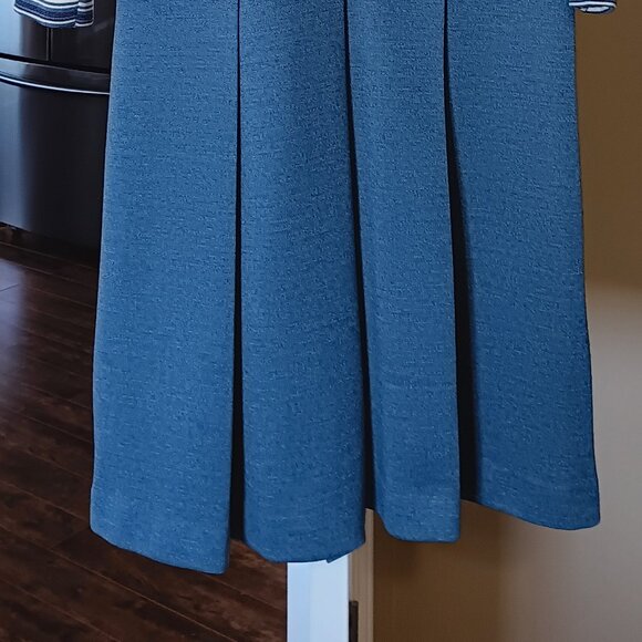 Vintage 60s D'Alliard's Striped Scooter Dress Box Pleat Mod Blue Grey Gray White - Picture 8 of 15